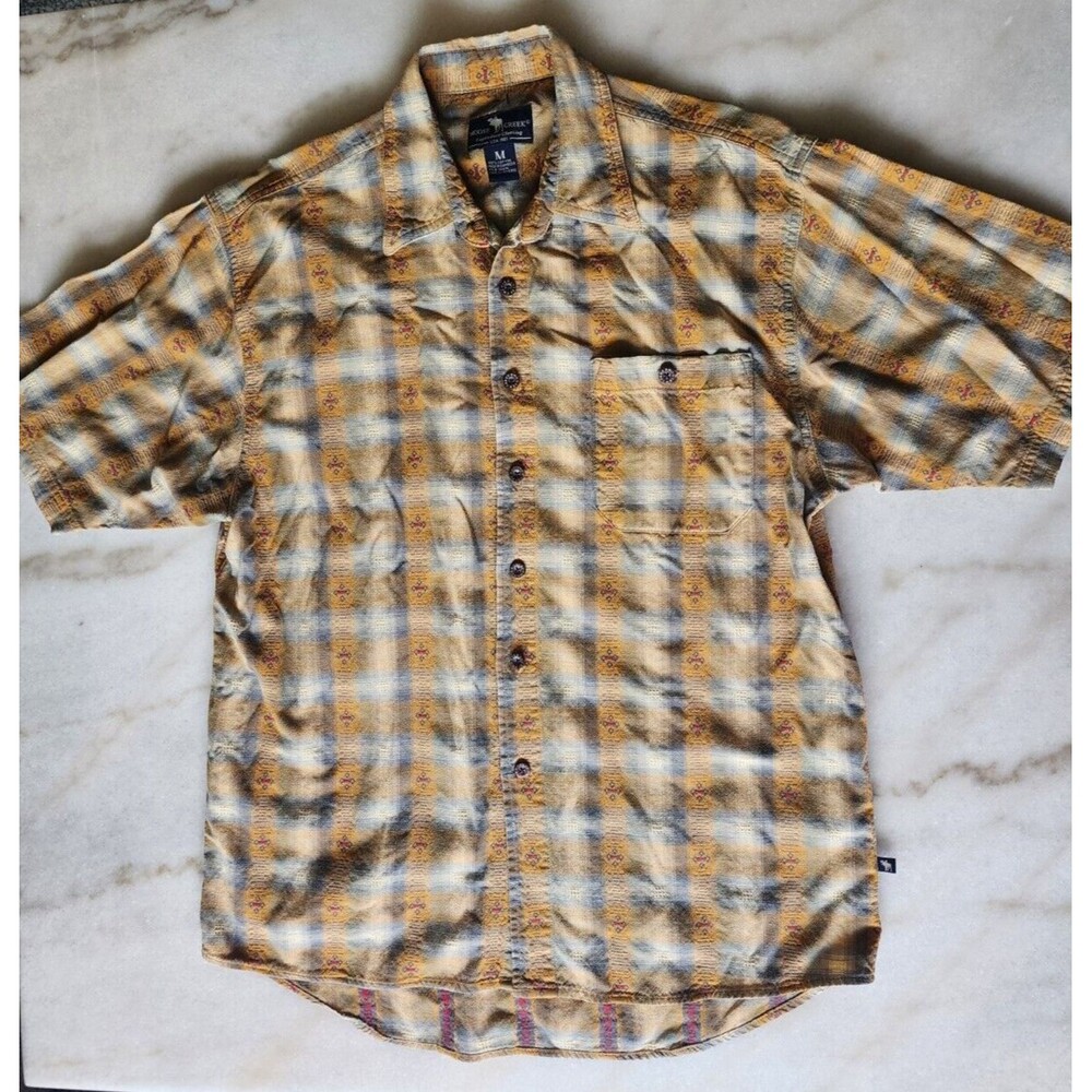 Moose Creek Western Men Sz M Yellow Plaid Southwest Short Sleeve Button Up Shirt
